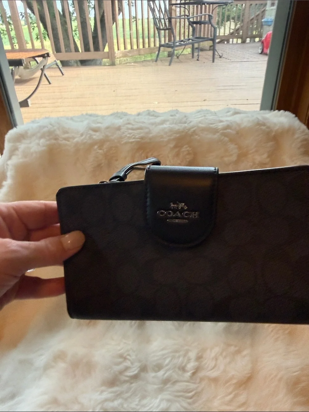 Coach Black Signature Wristlet Wallet with Leather Trim coach Phone tech wallet